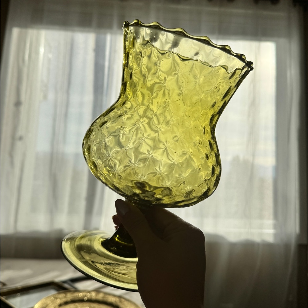 Vintage Emerald Green Glass Goblet Vase